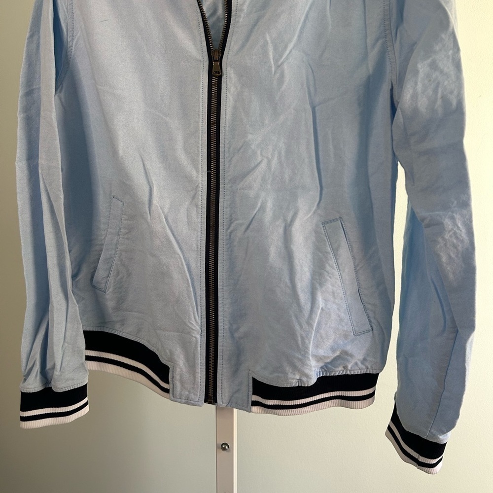 Merona Light Blue Varsity Jacket with Black White Trim - Picture 2 of 4